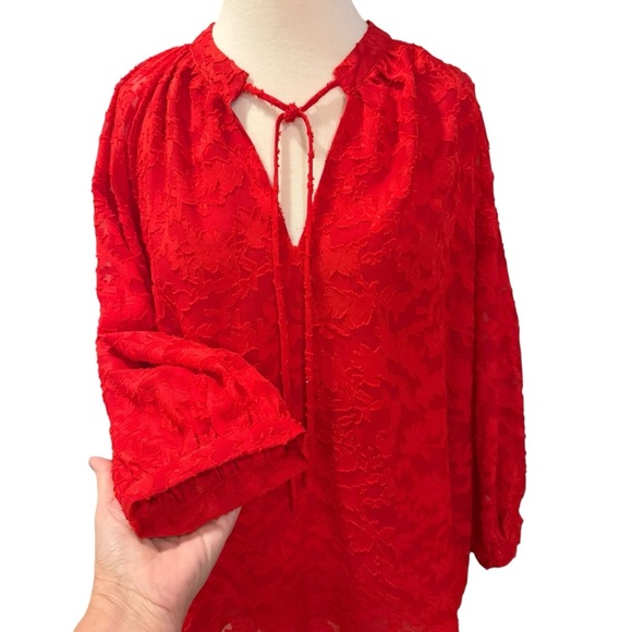 Jade Melody Tam Womens Red Lace Peasant Blouse Size Large - Picture 5 of 11